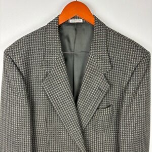 Vintage Gruppo GFT Profilo Men's 100%‎ Wool Blazer Houndstooth Gray Pattern
